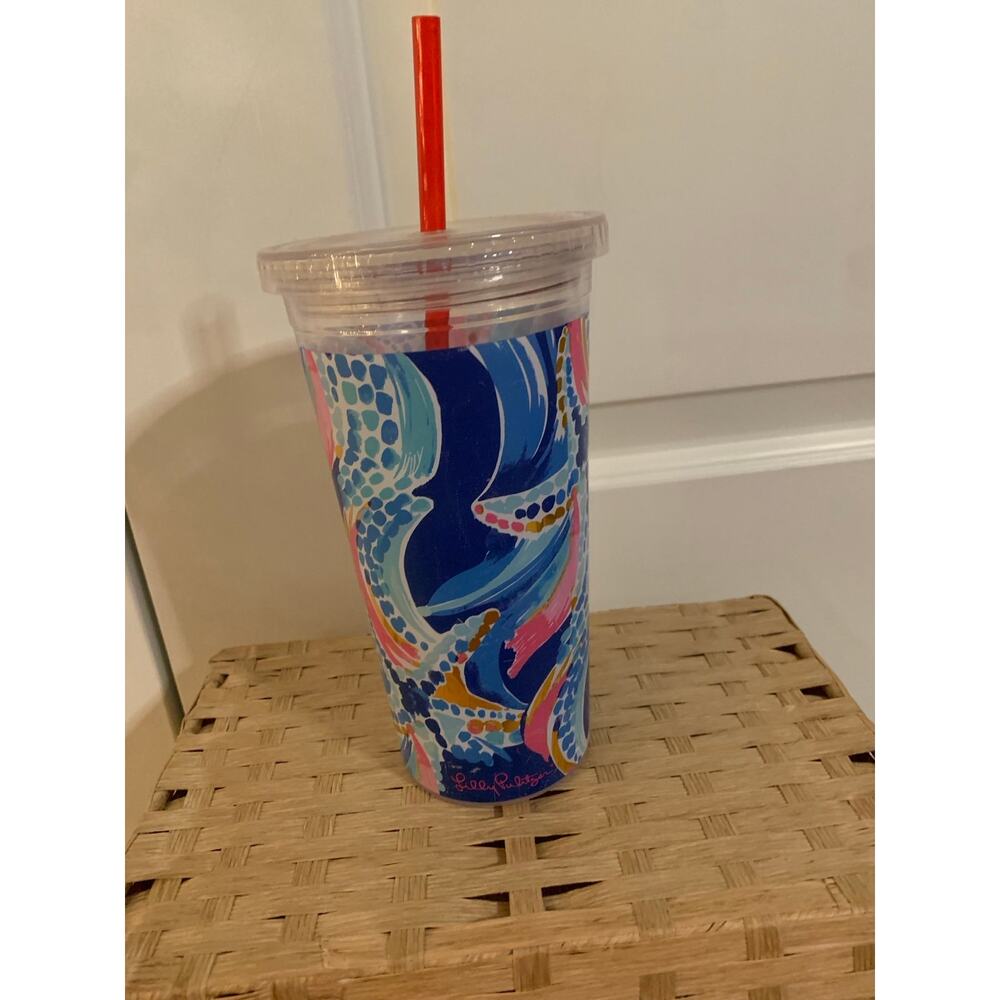 Lilly Pulitzer Tumbler With Straw In Ocean Jewels Print